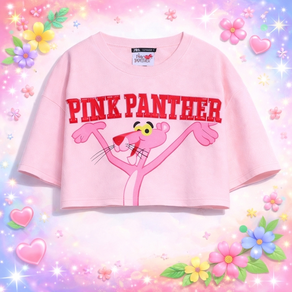 ZARA x PINK PANTHER Women's Crop TOP Tee MEDIUM Pink MGM TSHIRT Short Sleeve